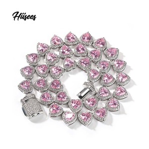 <span class=keywords><strong>Collana</strong></span> a Catena <span class=keywords><strong>Tennis</strong></span> Iced Out con Cuori Verdi e Rosa da 10mm, Gioielli Hip Hop Bling in Ottone Placcato Oro 18K, Nuova Moda Lucida - Product Image 1