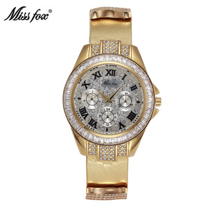 Montre pour femme en cuivre doré avec bande ronde et zircone sertie de diamants - Product Image 3