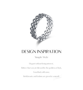 S925 <b>Silver</b> Flower Shape <b>Ring</b> Pave Setting Minimalist Unisex Everyday Wear Romantic Scalloped Clear Zircon <b>Stacking</b> Band - Product Image 5