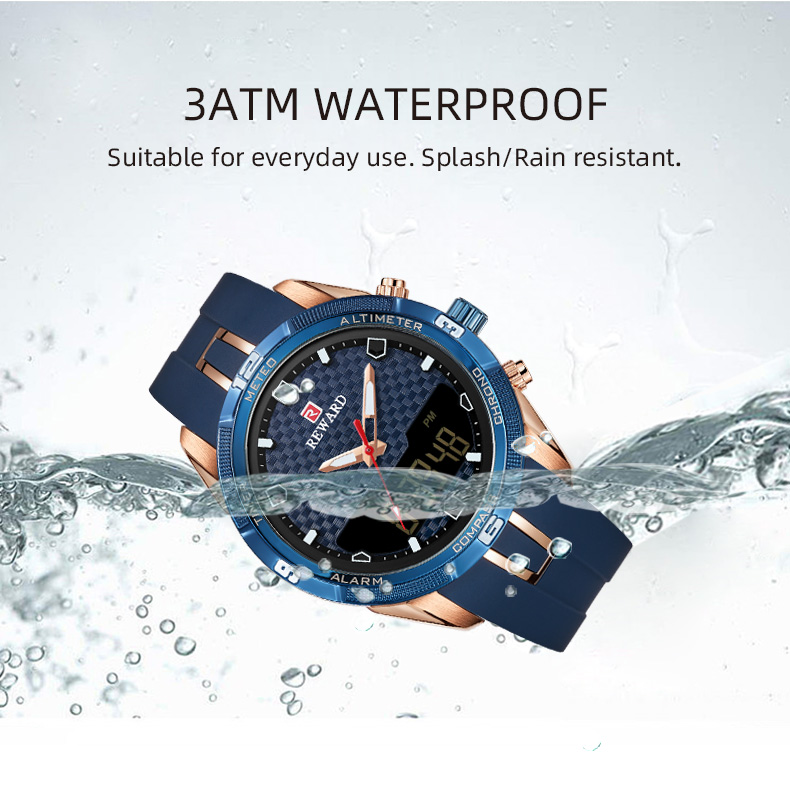 REWARD Men's Watches Silicone Double Movement Digital Electronic Watch Men Sports Waterproof LED Quartz Watch Relogio Masculino