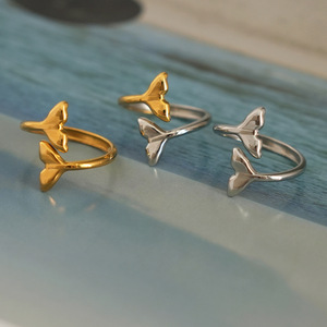 2026 18K Gold Plated Stainless Steel Whale Tail <b>Rings</b> for Women Adjustable Mermaid Fish Tail <b>Open</b> <b>Ring</b> Beach Jewelry - Product Image 3