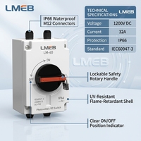 Interrupteur solaire étanche LMEB M12 DC pour extérieur, interrupteur photovoltaïque DC avec niveau IP66 1200V 32A pour systèmes DC 12V