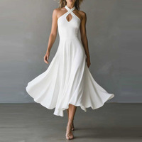 Robe longue fluide sans manches à col halter et découpe en V pour femme, idéale pour les soirées, cocktails et invitées de mariage