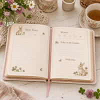 Carnet de notes LABON Garden Days Bunny en tissu de lin brodé avec bordure en dentelle et logo personnalisé, agenda à pois, cadeau bien-être