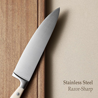 Ensemble de couteaux de cuisine HORECA professionnel 14 pièces en acier inoxydable avec manche blanc crème et bloc à couteaux en bois – Couteaux à steak inclus