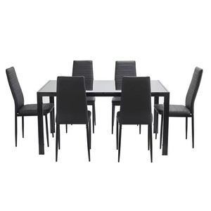 Mobilier <span class=keywords><strong>de</strong></span> salle à manger italien moderne pour maison Ensemble table à manger noire <span class=keywords><strong>6</strong></span> places avec dessus <span class=keywords><strong>en</strong></span> verre et <span class=keywords><strong>chaises</strong></span> <span class=keywords><strong>de</strong></span> salle à manger - Product Image 2