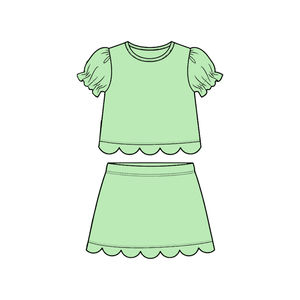 Conjunto de 2 Piezas de Ropa para Bebés Niñas, Camiseta Informal de Algodón Colorida con Borde Festoneado y Falda, Ropa de Hermanas con Estampado - Product Image 6