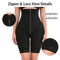 Shorty gainant taille haute pour femme avec fermeture éclair frontale, compression abdominale post-partum, rehaussement des hanches, modelant et sculptant le corps
