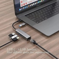 Adaptor Kartu Jaringan 4 In 1 USB 3.0 Hub 4 Port Aluminium Aloi Abu-abu Ruang Angkasa Splitter 5Gbps RJ45 1000Mbps untuk Laptop Desktop Pc