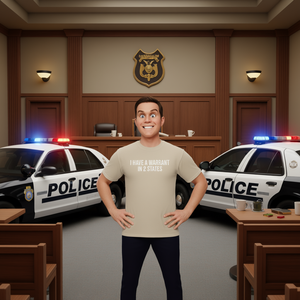 T-shirt con scritta 'I Have A Warrant In 2 States', maglietta divertente con meme, regalo scherzoso, maglietta scherzosa. - Product Image 3