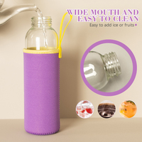 Bouteille d'eau en verre transparent incassable populaire de 750 ml avec manchon en néoprène, anti-fuite, style sportif, motif cœur, compatible lave-vaisselle
