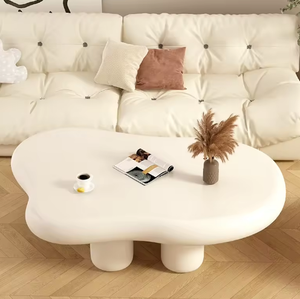 Ensemble de tables basses modernes en forme de nuage ondulé blanc crème, design minimaliste carré pour le salon - Product Image 5