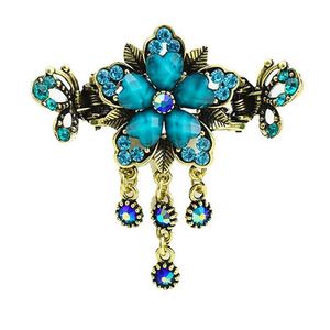 Pince à cheveux rétro élégante en alliage, motif fleur rose et turquoise, style griffe de crabe classique pour femme - Product Image 2
