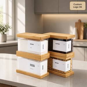 Stackable Bamboo Dry Food Dispenser Kitchen Grain Storage Organizers Airthight Acrylic <strong>Flour</strong> Storage <strong>Containers</strong> with Lids - Product Image 3
