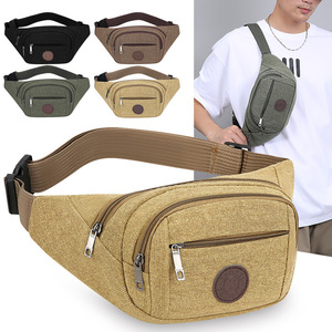 Men's Canvas Fanny Pack Adjustable Waist Bag Multi Pocket Outdoor Travel Hip Pack Khaki Black Coffee Army Green - Product Image 1
