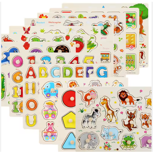 Puzzle 3D in Legno Montessori con Figure di Animali Cartoon e <span class=keywords><strong>Alfabeto</strong></span>, Giochi da Tavolo Educativi per Bambini e Bambine - Product Image 1