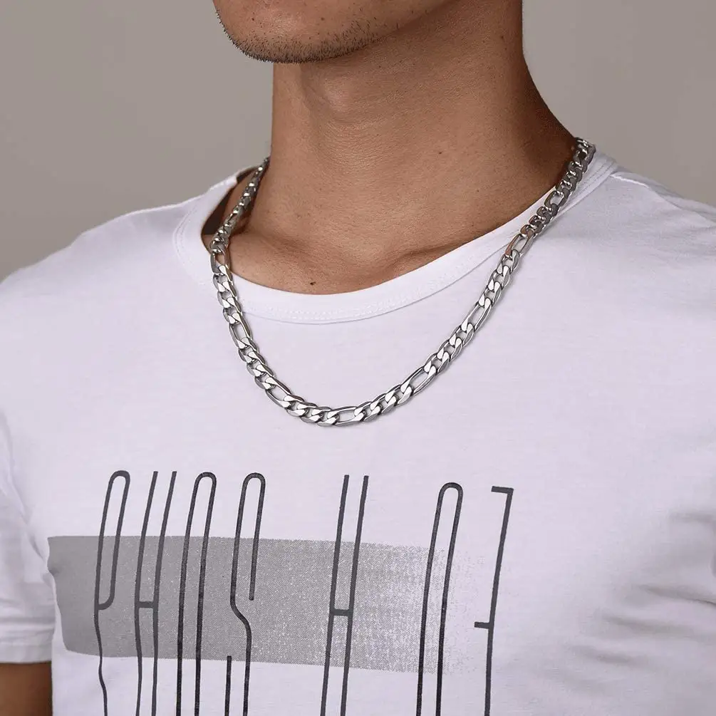 RINNTIN SC34 Kalung Rantai Figaro Perak Murni Perhiasan Hip Hop 925 Rantai Franco Potongan Berlian Tebal untuk Pria