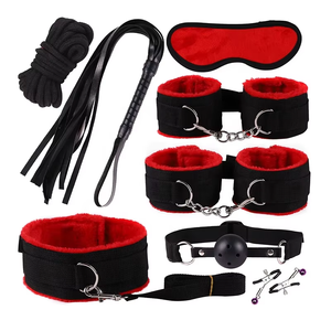BDSM Bondage Kit 8pcs/set Gear <strong>Handcuffs</strong> Nipple Clamps Mouth Ball Gag Whip Cotton Rope Sex Toys for Couples Eye Mask Neck Collar - Product Image 1
