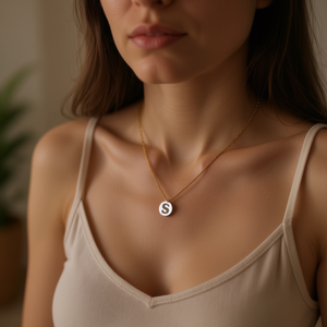 Collana in Acciaio Inossidabile con Ciondolo a Lettera S Monofacciale da 1CM, Catena alla Moda - Product Image 2