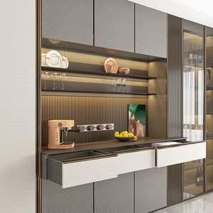 Buffet de style contemporain avec section pour rangement de bouteilles de vin, adapté à la salle à manger et aux réceptions, structure en bois massif et portes en verre - Product Image 5