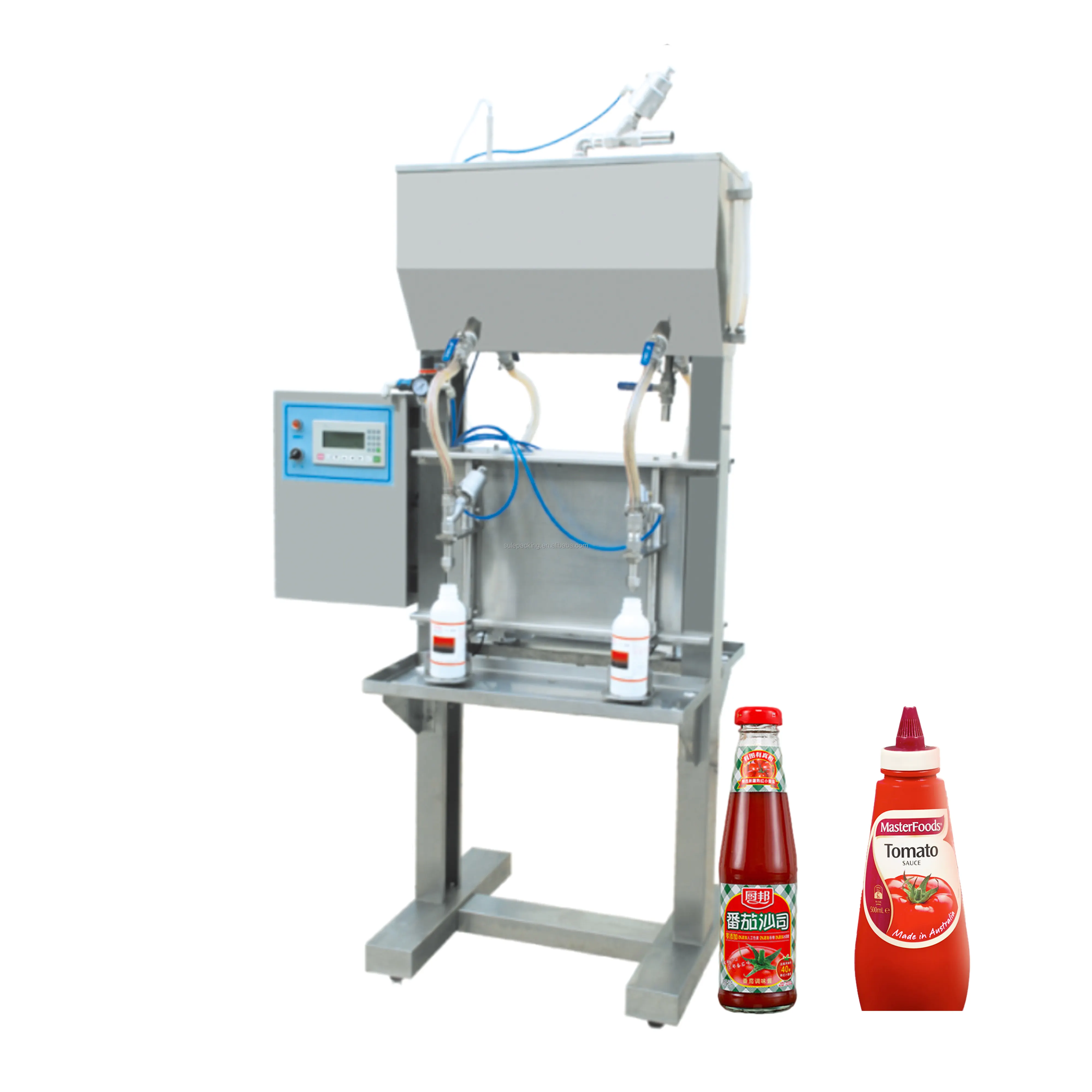 Machine de remplissage de bouteilles liquides linéaires de pâte liquide semi-automatique à double tête populaire pour la crème nettoyante de lait