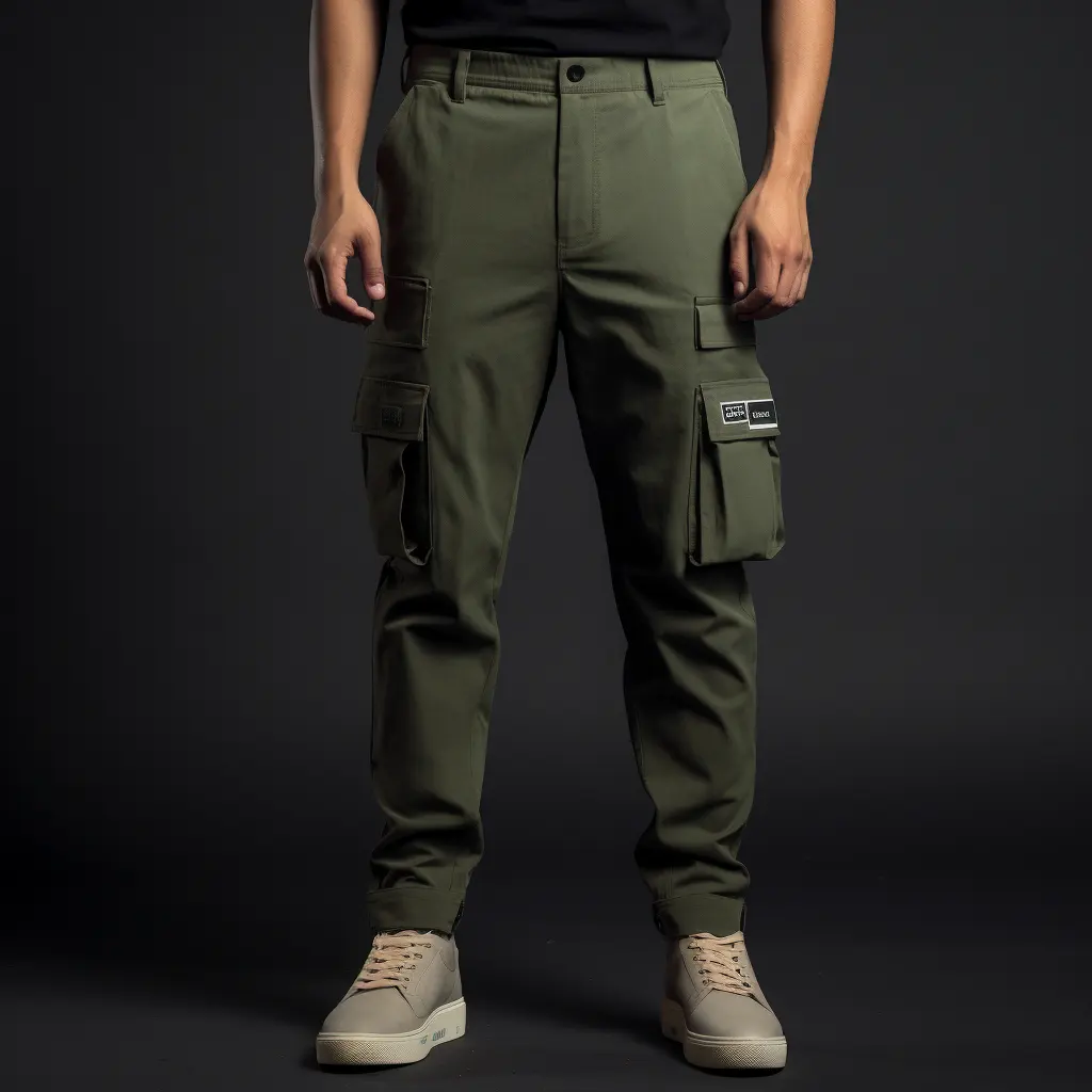 Pantalon cargo ample personnalisé à l'entrejambe boutonné pour hommes de taille plus
