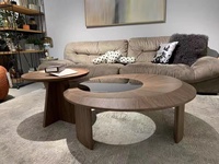 Table basse moderne simple en bois de noyer Table basse ronde créative en verre