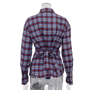 <span class=keywords><strong>Camicia</strong></span> <span class=keywords><strong>a</strong></span> <span class=keywords><strong>Quadri</strong></span> da <span class=keywords><strong>Donna</strong></span> Primavera Estate 2026 con Cintura Posteriore, in Poliestere e Cotone, Maniche Lunghe e Bottoni - Product Image 5