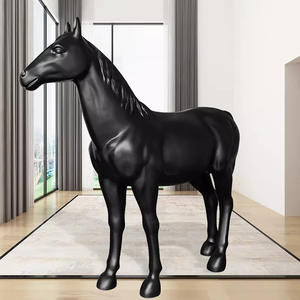 Statua della scultura del cavallo della resina della vetroresina di grandezza naturale nera completa della pittura fatta a mano su ordinazione per la decorazione dell'esposizione di Windows - Product Image 1