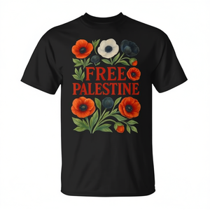 T-Shirt 'Free Palestine' con Motivo Floreale, Abbigliamento Promozionale per Sostenere Gaza - Product Image 2