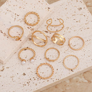 Fashion <b>Rings</b> Set Geometric Pearl Inlay Unisex Gift Jewelry - Product Image 1