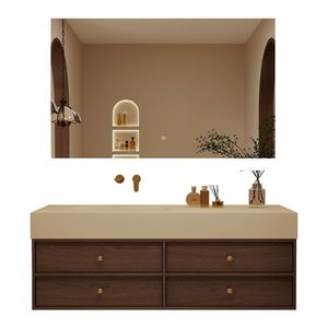 Retro Style Curved Bathroom Vanity Solid Wood Cabinet Ceramic Basin With <b>Mirror</b> Light - Product Image 5