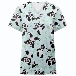 Blouses médicales personnalisées en gros pour Noël et Thanksgiving, imprimées, col en V, hauts de travail pour femmes avec poche - Product Image 6