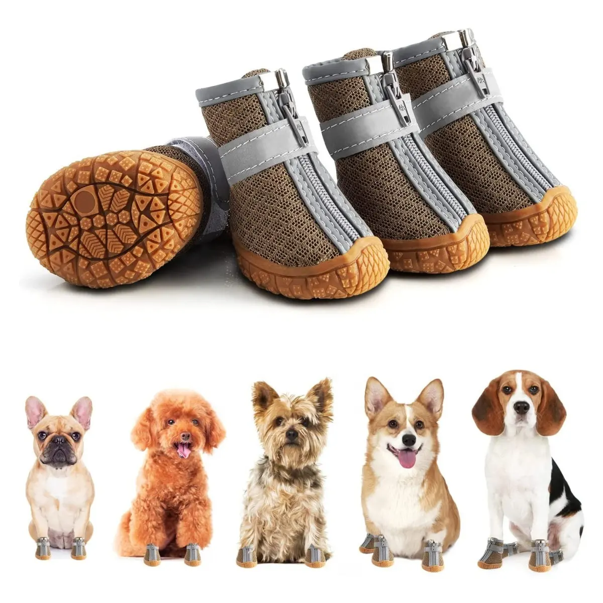 Sapatos de caminhada respiráveis para cachorros, calçados para cães de tamanho pequeno, filhotes, bota para neve, inverno, 4 peças