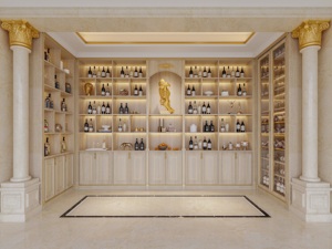 Mobile Porta Vini in Legno Massello Europeo Moderno, Cantinetta Personalizzata con Dettagli Intagliati e Dorati, Estensibile ed Ecologica - Product Image 4