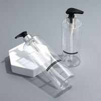 Bouteille en Plastique Givré Transparent de 300ml 500ml pour Shampoing, Gel Douche, Après-Shampoing, avec Pompe Distributrice en Aluminium