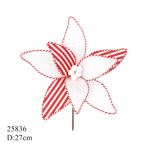 Décorations florales de Noël à carreaux rouges et blancs, tiges de poinsettia en tissu faites à la main pour un arbre de Noël élégant - Product Image 4