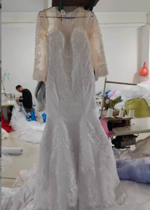 Nuovo Abito da <span class=keywords><strong>Sposa</strong></span> Retrò a Maniche Lunghe 2025 Stile Principessa Tutù Euro-Americano Aderente Nudo a Sirena in Garza di Pizzo per Spose - Product Image 6