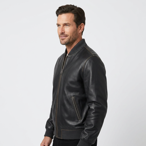 Chaqueta de Cuero Tipo Bomber Negra Extra Grande para Hombre, Cuero Genuino Premium, Impermeable, Estilo Urbano, Hip Hop, Moda de Invierno - Product Image 4