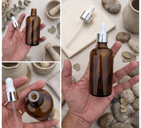 Botol Kaca Amber Kosmetik Anrise 10ml 15ml 30ml 50ml 100ml 1 OZ, Kemasan Lotion, Botol Minyak Esensial Bambu, Dapat Dicetak Sablon