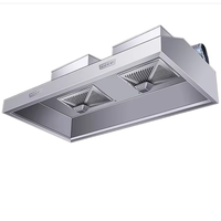 Hotte de cuisine commerciale sans conduit avec auto-nettoyage, double ventilateur, acier inoxydable 304, 1800 CFM, commande intelligente pour usage hôtelier