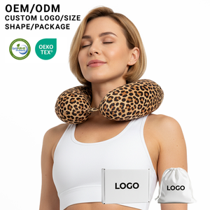 Oreiller de méditation en forme de U personnalisé en gros OEM, soutien pour le cou, repos cervical, avion, voiture, mousse à mémoire de forme, imprimé léopard, portable, doux - Product Image 1