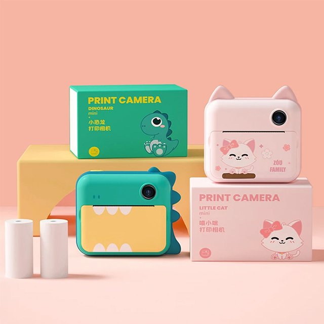 KAMPHO Children Cute Full Cartoon Photo Printing Camara Instantanea 1080P Digital Kids Instant Print Camera