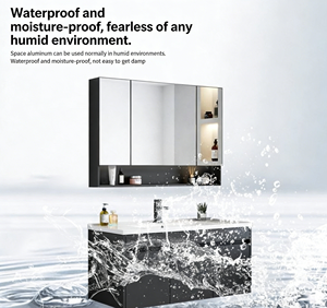 Mueble de baño moderno de estilo minimalista con lavabo integrado de cerámica color crema y espejo inteligente. - Product Image 2