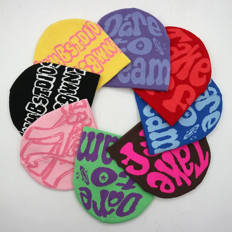 Низкий минимальный объем производства тюбиков с принтом, жаккардовая вязаная графическая Двусторонняя Шапка-бини с индивидуальным логотипом Y2K