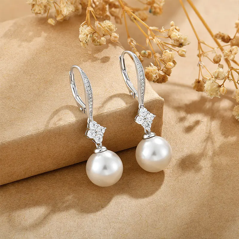 Boucles d'oreilles perle d'eau douce boucles d'oreilles goutte opale ronde cuivre zircon cubique pour les femmes anniversaire