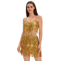 Traje de Baile Latino para Mujer, Conjunto de Falda con Lentejuelas Multicolores Doradas y Plateadas, Ropa para Actuaciones en Escenario, Adulto, Transfronterizo