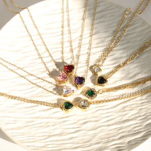 Collier pendentif cœur coloré en acier inoxydable plaqué or PVD, bijoux de la Saint-Valentin avec breloques diamantées, inaltérable, pour femme - Product Image 1