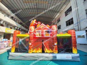 Structure gonflable personnalisée sur le thème des pompiers, avec toboggan combiné, <span class=keywords><strong>château</strong></span> gonflable <span class=keywords><strong>de</strong></span> saut pour pompiers, aire <span class=keywords><strong>de</strong></span> jeux et parcours d'obstacles pour enfants - Product Image 2