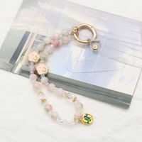 Chaîne de téléphone anti-perte en perles de verre, motifs Patte de chat et personnages animés, pierre naturelle, rose girly, breloque de téléphone, accessoire universel pour